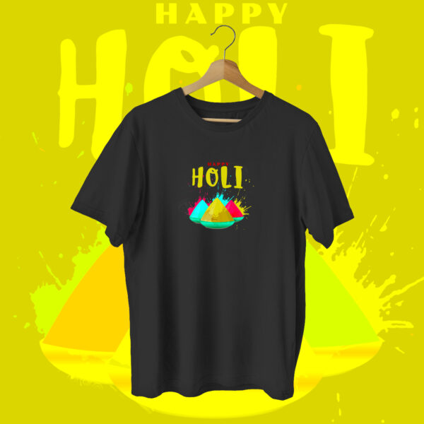 Happy Holi Colors T-shirt Black Front – Dede Yaar