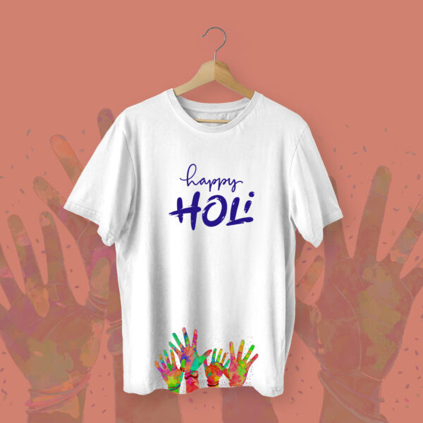 Happy Holi Hands T-shirt White Front – Dede Yaar