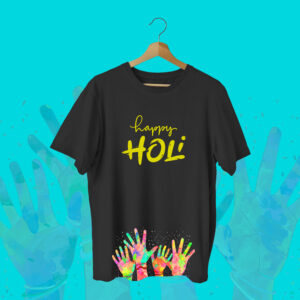 Happy Holi Hands T-shirt Black Front – Dede Yaar