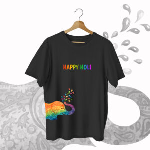 Happy Holi Elephant T-shirt Black – Dede Yaar