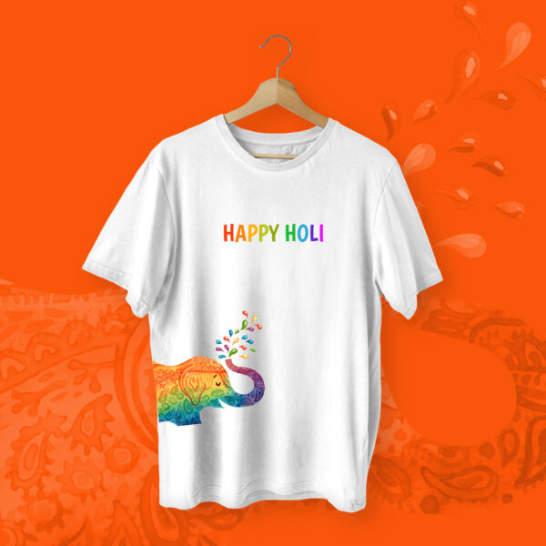 Happy Holi Elephant T-shirt White – Dede Yaar